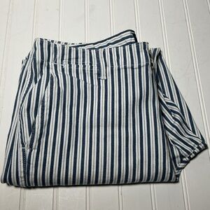 Lands End Chino Ankle Pants White & Dark Blue Stripe Size 12